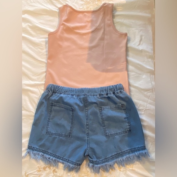 NEW(NOTAGS🤷🏻‍♀️)SZ-M Soft Knit TankTop & Basic Fringed Denim Front Tie Shorts - Picture 10 of 16